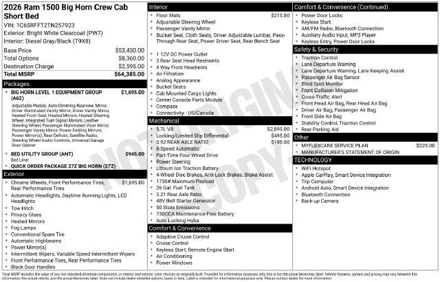 New 2026 Bright White Clear-Coat Exterior Paint RAM Big Horn/Lone Star image 29