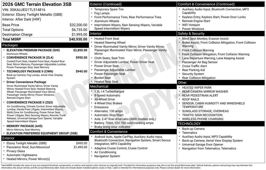 New 2026 Ebony Twilight Metallic GMC Elevation image 32