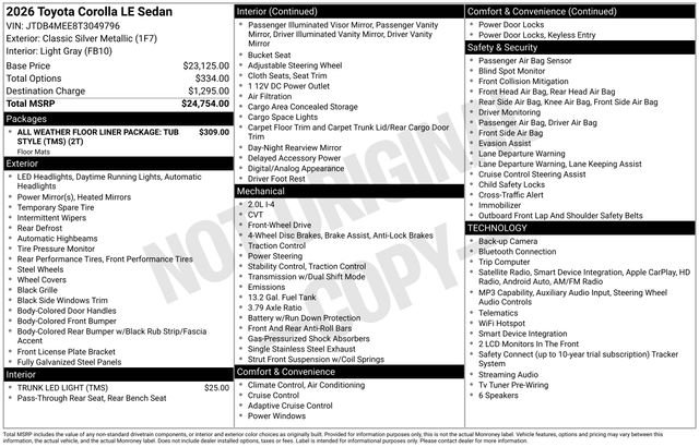 New 2026 Classic Silver Metallic Toyota  LE image 32