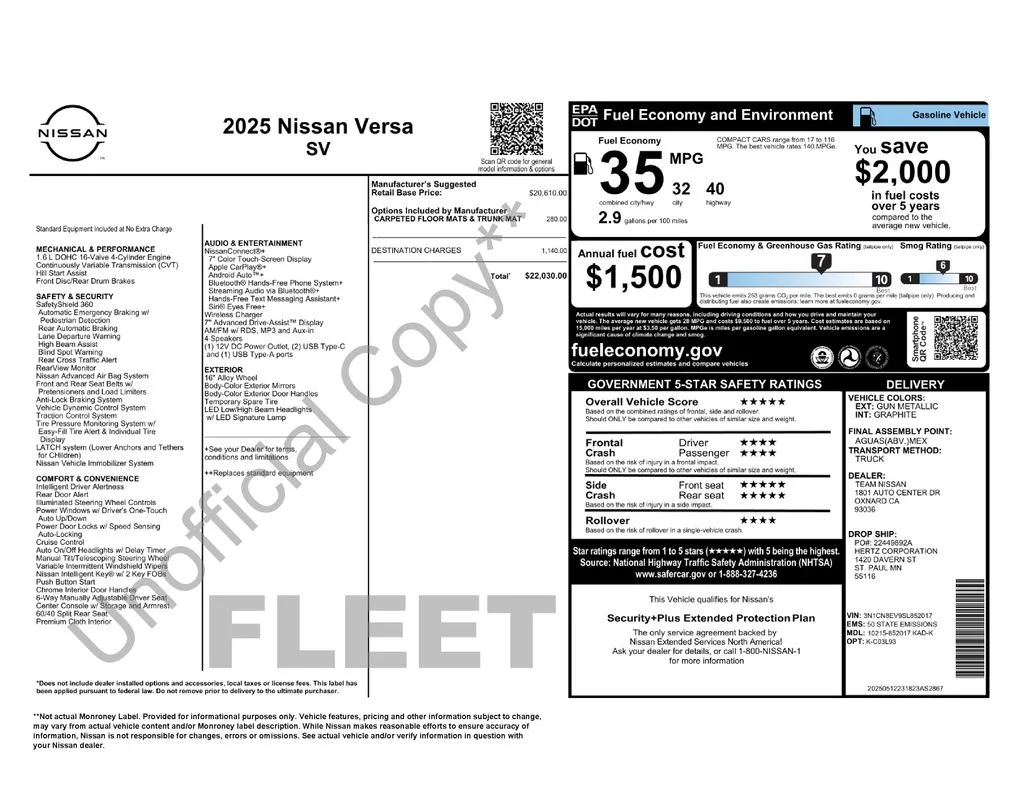 Used 2025 Nissan Versa Sedan SV with VIN 3N1CN8EV9SL852017 for sale in Elk River, Minnesota