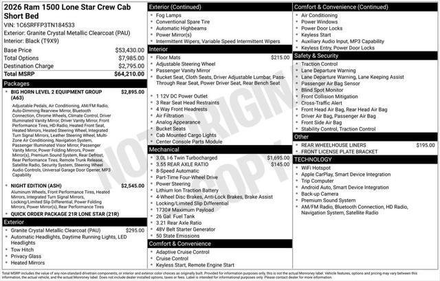 New 2026 Granite Crystal Metallic Clear-Coat Exterior Paint RAM LONE STAR image 21