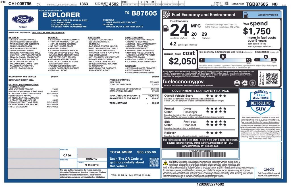 New 2026 Star White Metallic Tri-Coat Ford Platinum image 2