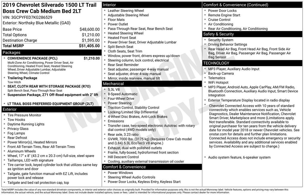 Used 2019 Blue Chevrolet LT Trail Boss image 2