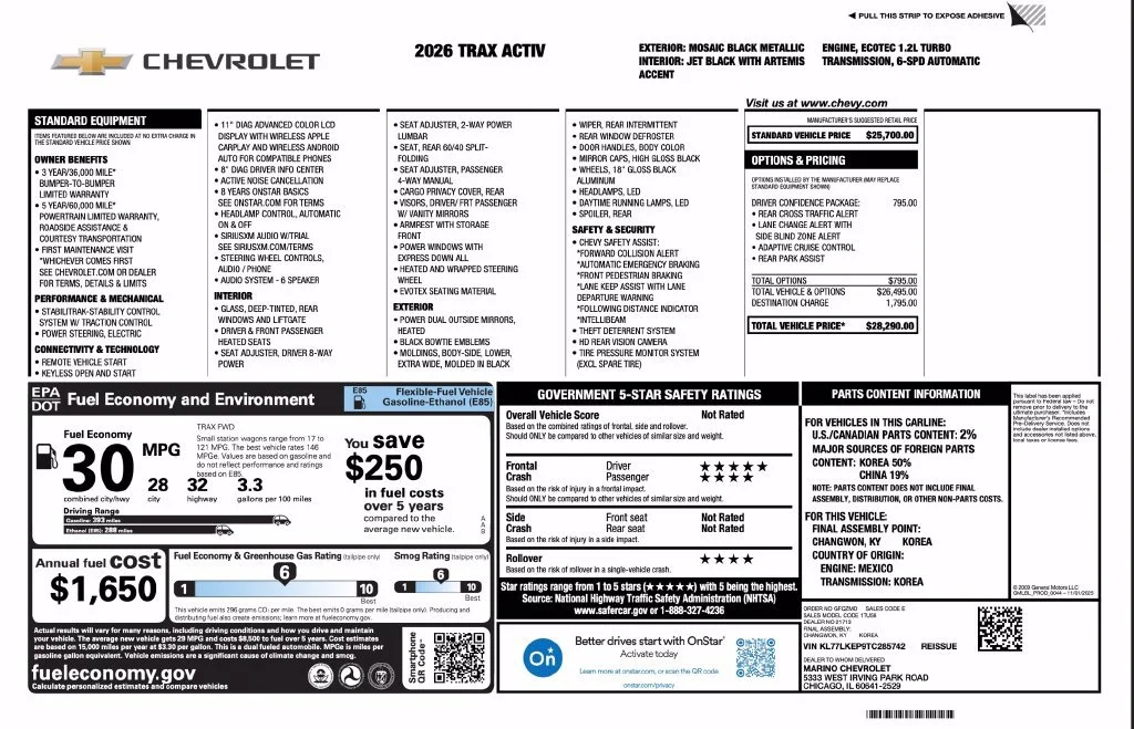 New 2026 Mosaic Black Metallic Chevrolet ACTIV image 2
