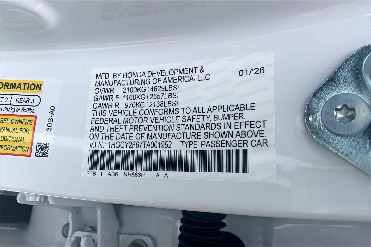 New 2026 Platinum White Pearl Honda EX-L Hybrid image 18