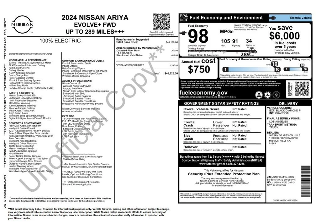 Used 2024 Nissan ARIYA Evolve+ with VIN JN1BF0BA4RM434072 for sale in Phoenix, AZ