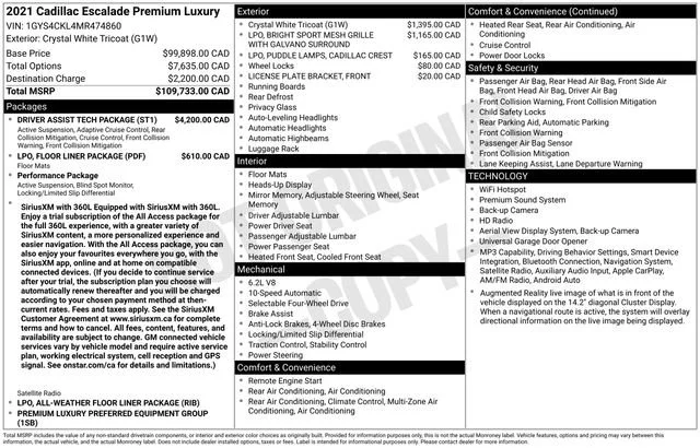 Used 2021 White Cadillac Premium Luxury image 1