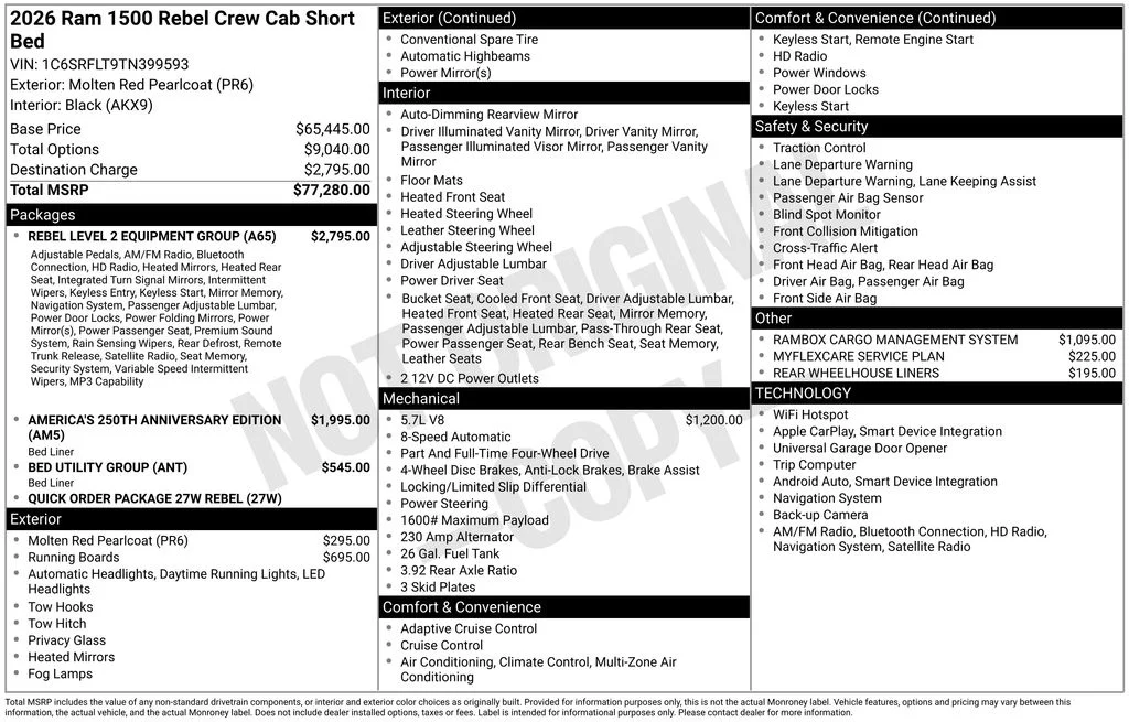 New 2026 Molten Red Pearl-Coat Exterior Paint RAM Rebel image 5