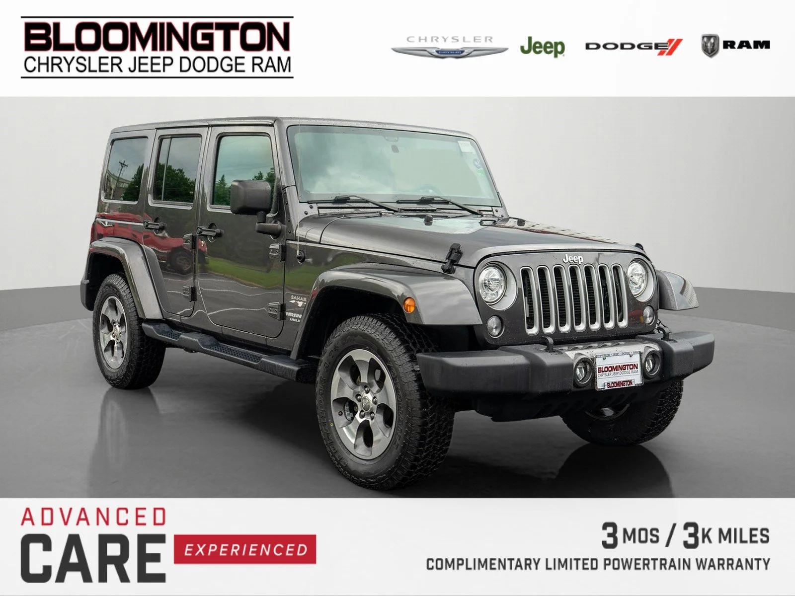 Used 2017 Granite Crystal Metallic Clearcoat Jeep Unlimited Sahara image 1
