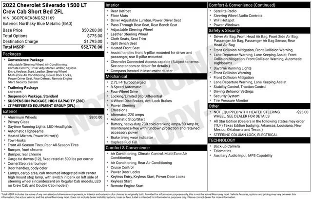 Used 2022 Northsky Blue Metallic Chevrolet LT (2FL) image 5