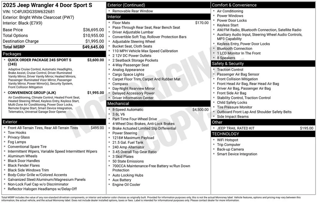 New 2025 Bright White Clear-Coat Exterior Paint Jeep Sport S image 6