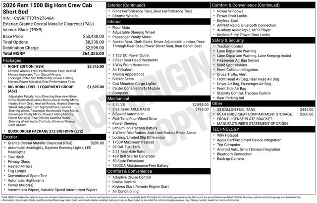 New 2026 Granite Crystal Metallic Clearcoat Ram Big Horn/Lone Star image 18