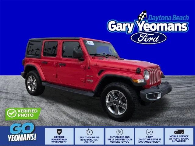 Certified Used 2020 Firecracker Red Clearcoat Jeep Unlimited Sahara image 1