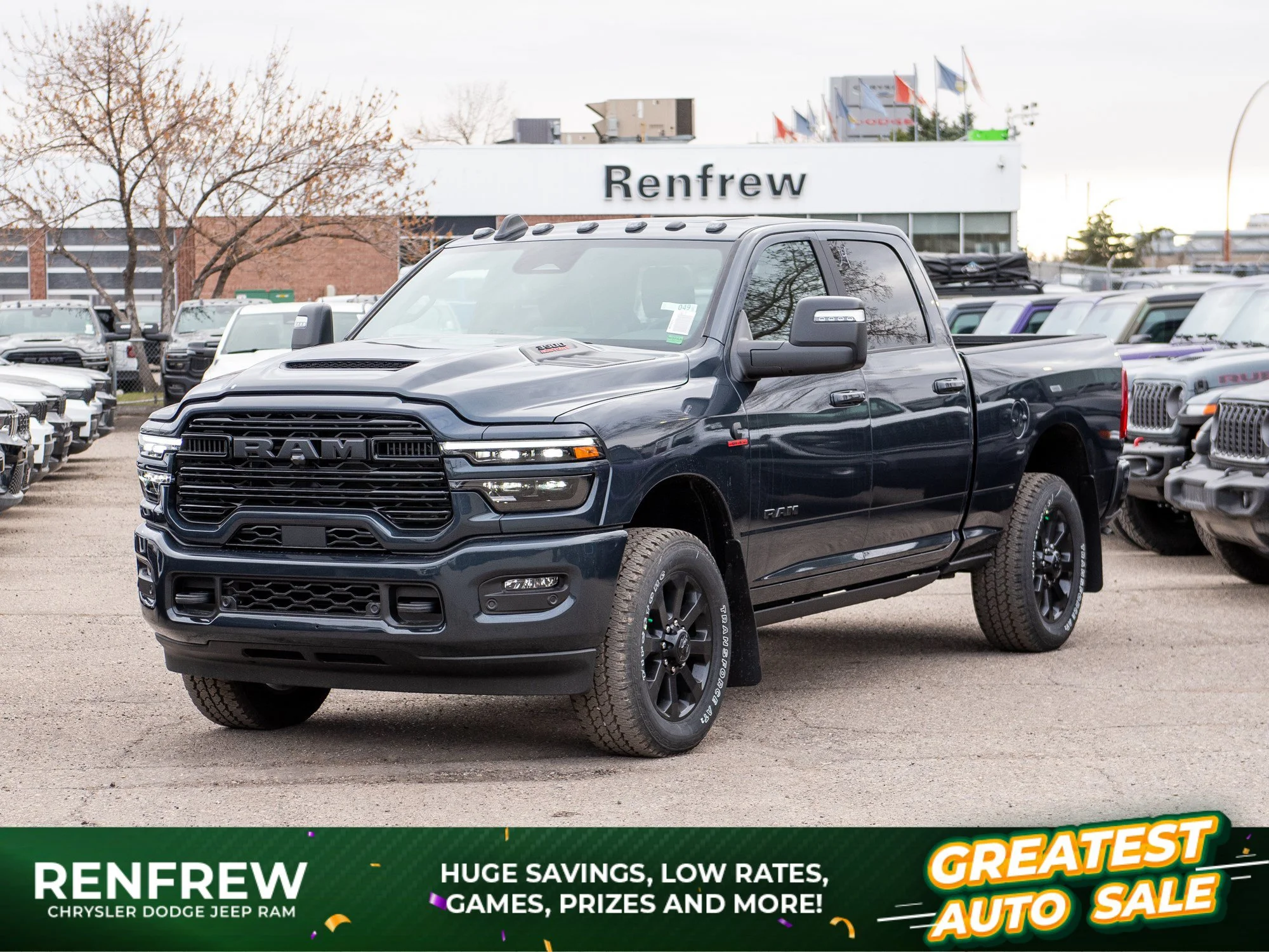 New 2026 Blue RAM Laramie Night* Crew Cab 4x4, Level 2 Equipment Group, Sunroof, Pwr Running Boards image 1