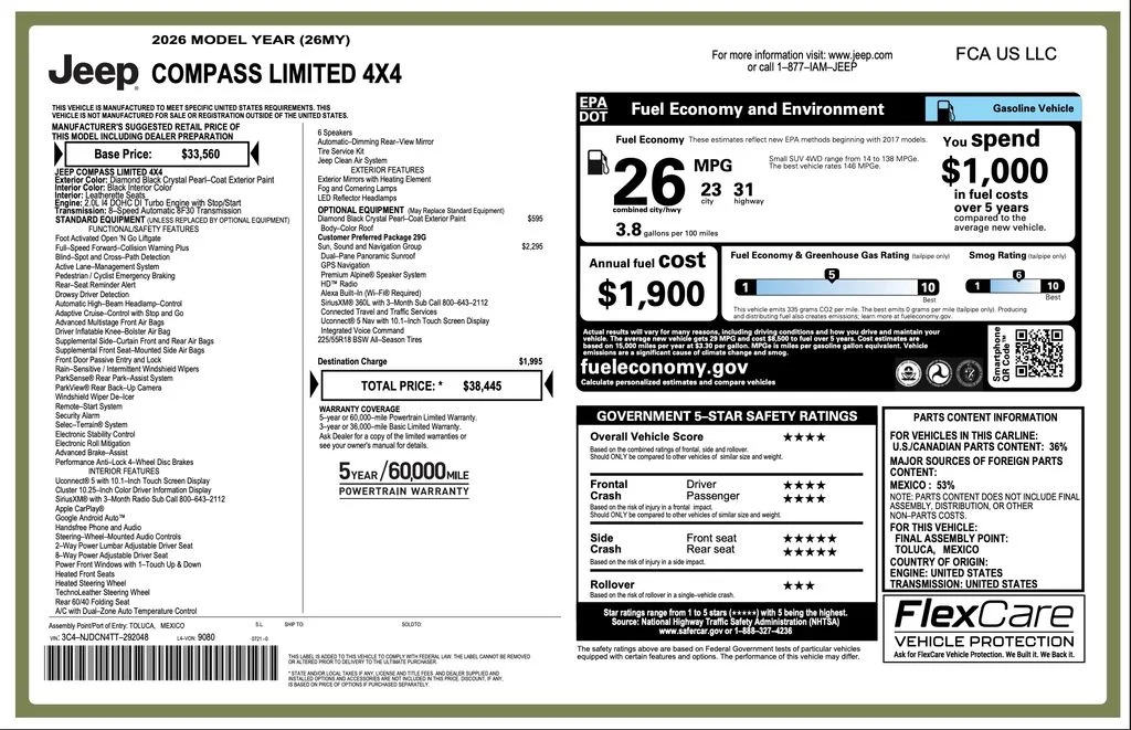 New 2026 Diamond Black Crystal Pearl-Coat Exterior Paint Jeep Limited image 2