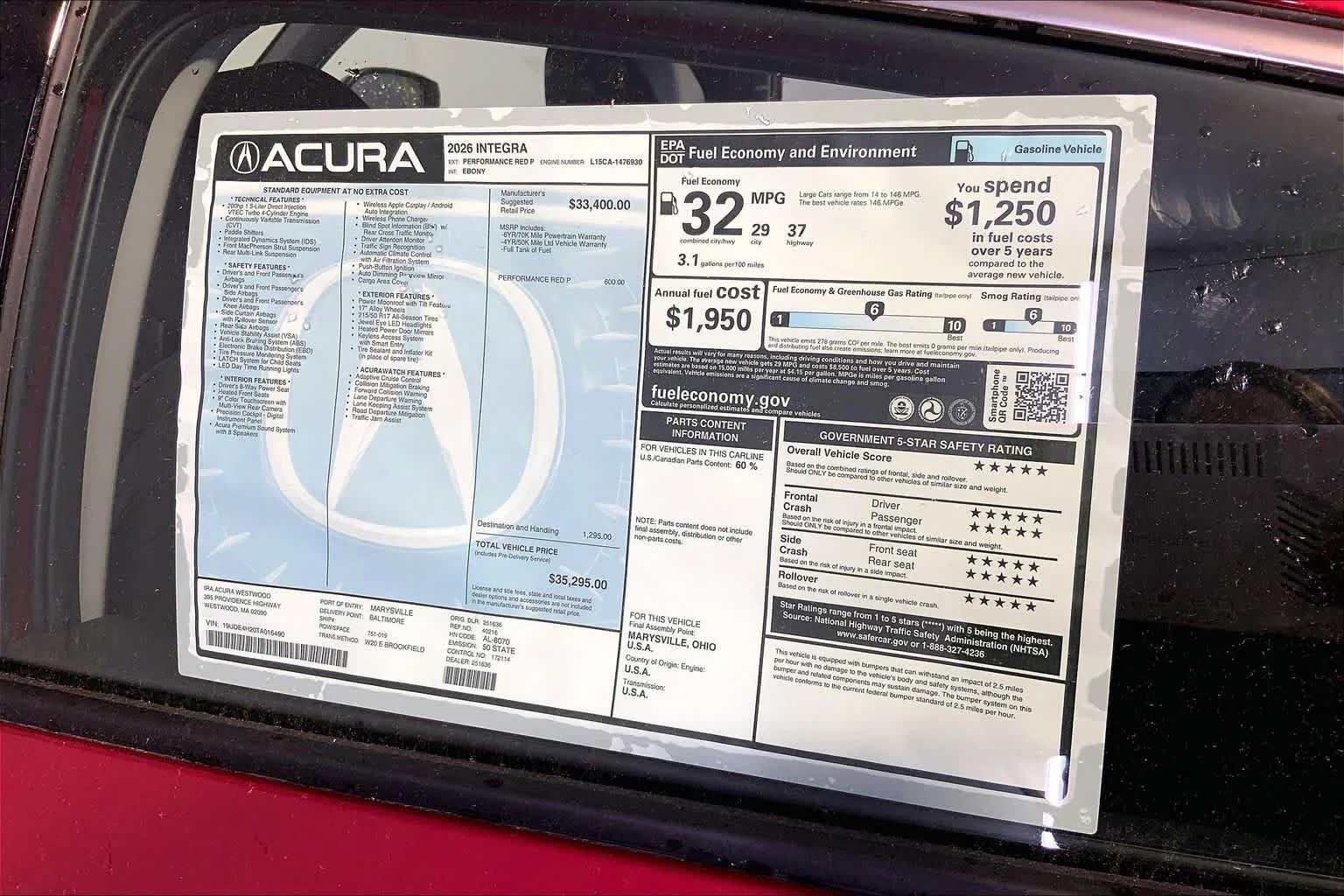 New 2026 Performance Red Pearl Acura BASE image 19