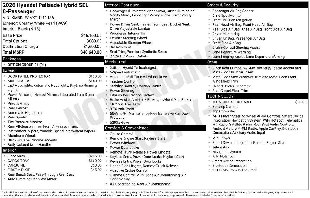 New 2026 White Hyundai SEL 8P image 23