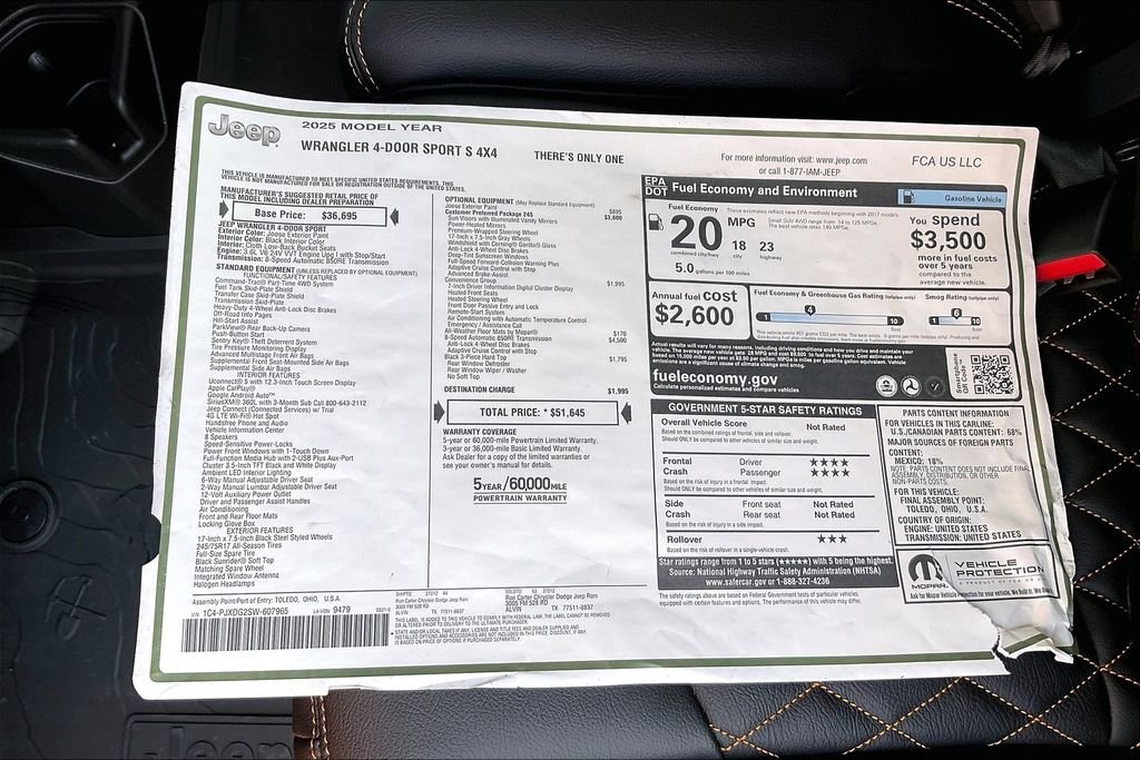 New 2025 Jeep Wrangler Sport S 4D Sport Utility