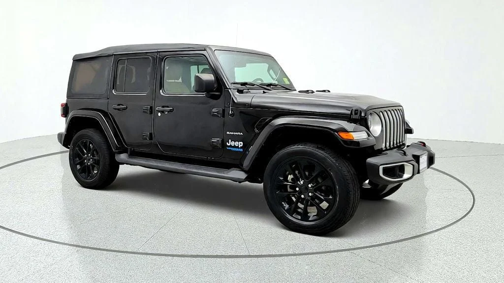 Used 2021 Black Clearcoat Jeep Unlimited Sahara 4xe w/ Cold Weather Group & Keyless Entry image 3