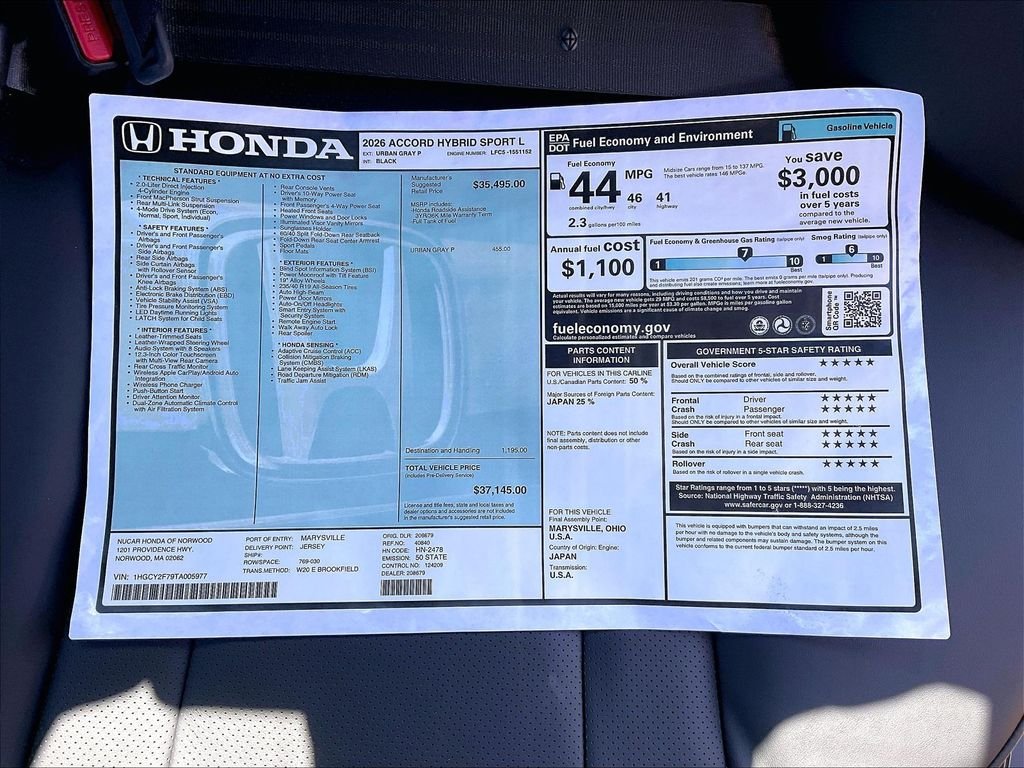 New 2026 Urban Gray Pearl Honda Sport-L image 18