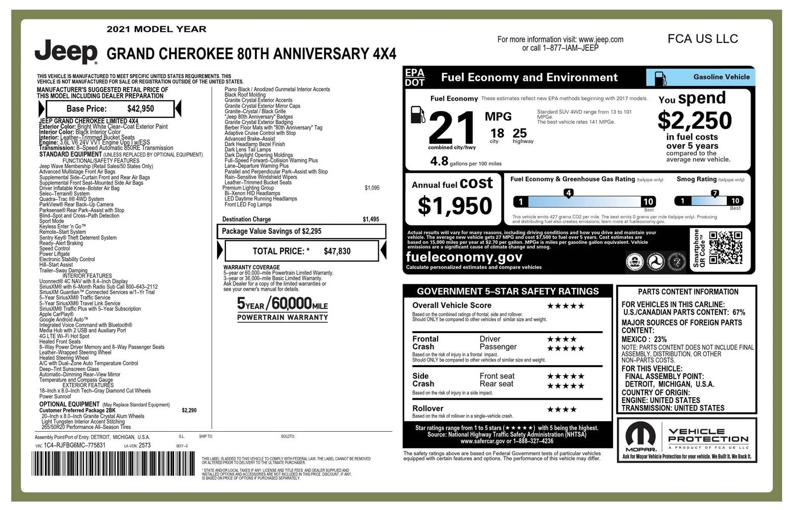 Certified Used 2021 Bright White Clearcoat Jeep 80th Anniversary image 32