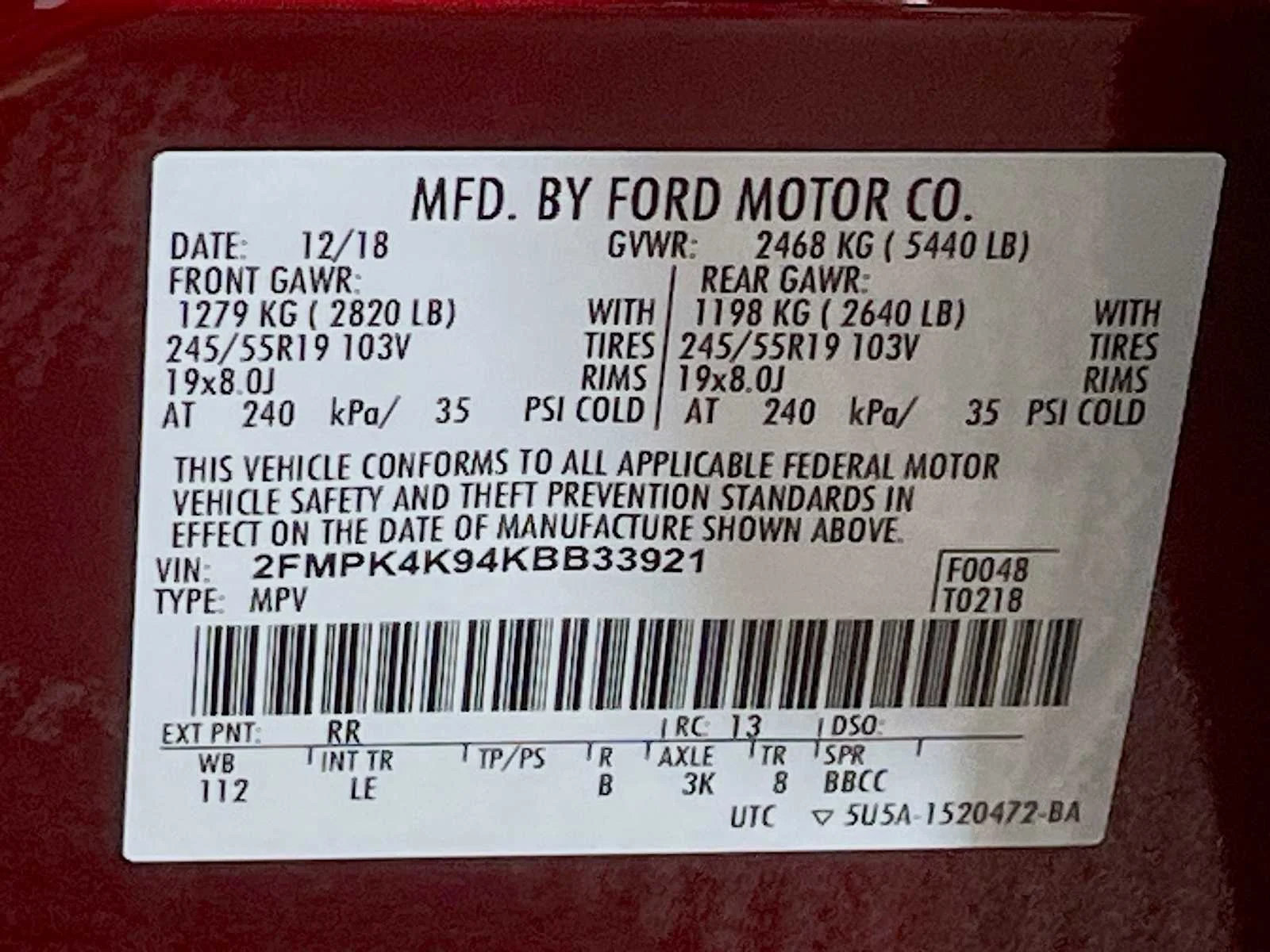 Used 2019 Ruby Red Metallic Tinted Clearcoat Ford Titanium image 31