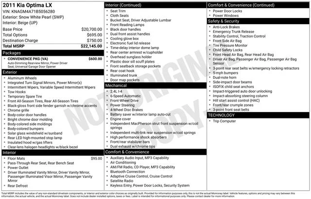Used 2011 White Kia LX image 8