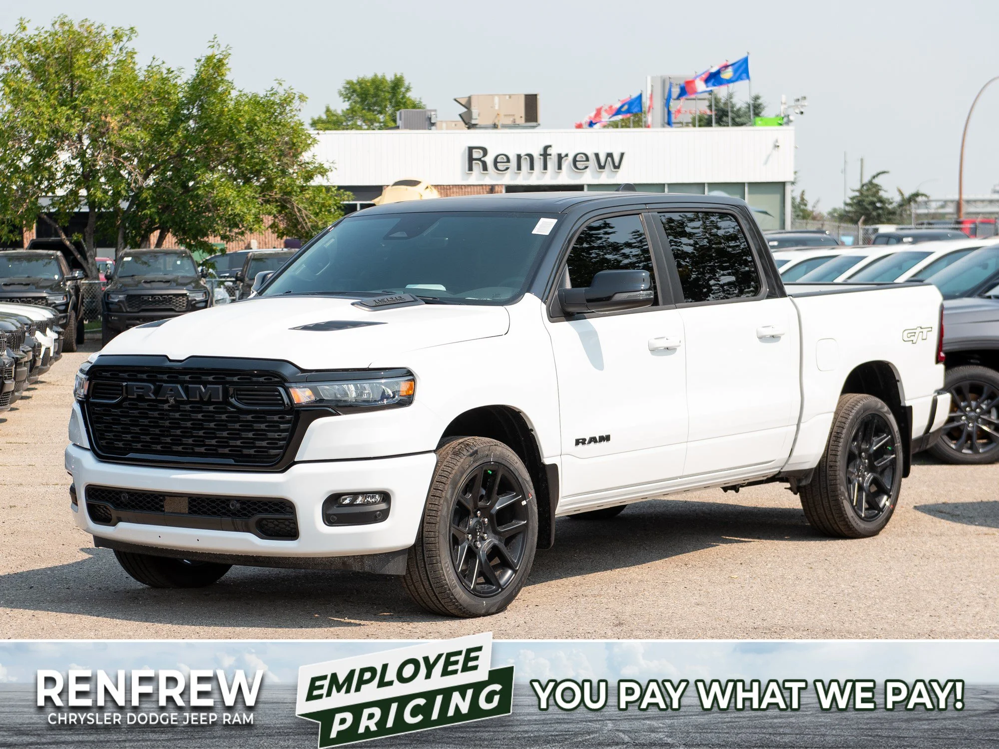 New 2026 White RAM Sport Night G/T* Crew Cab 4x4, Passenger Screen, Level 1 Equip Grp, 3.92 Rear Axle Ratio image 1
