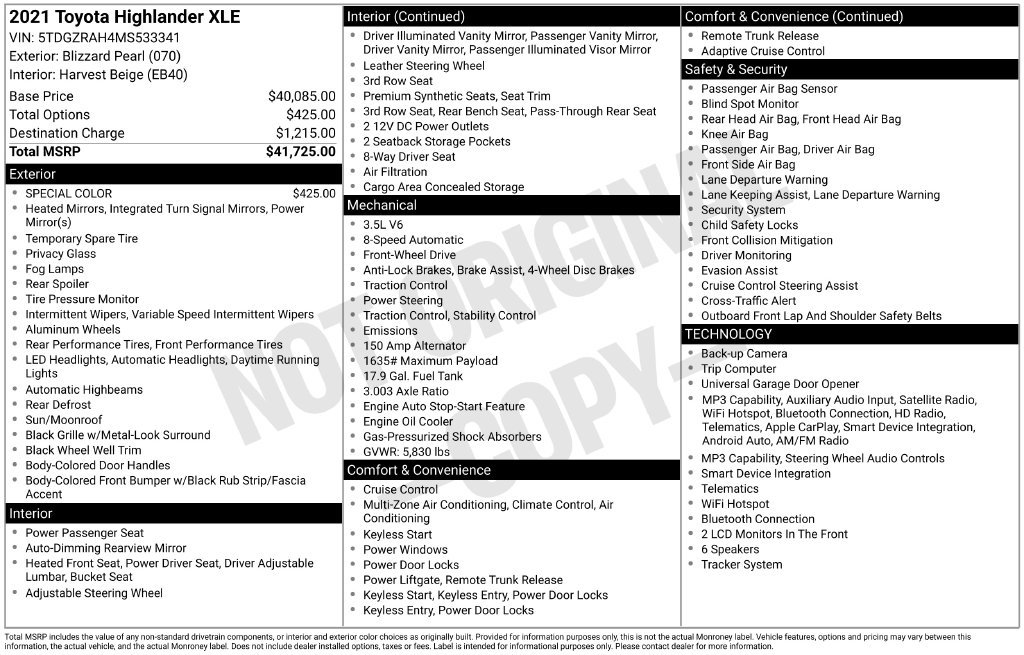 Used 2021 White Toyota XLE image 2