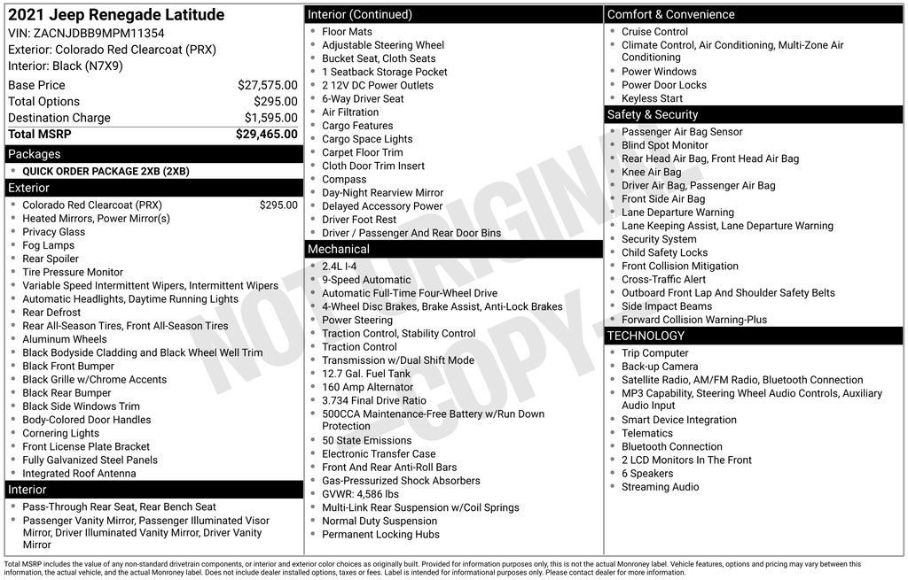 Used 2021 Jeep Renegade Latitude with VIN ZACNJDBB9MPM11354 for sale in Whitewater, WI