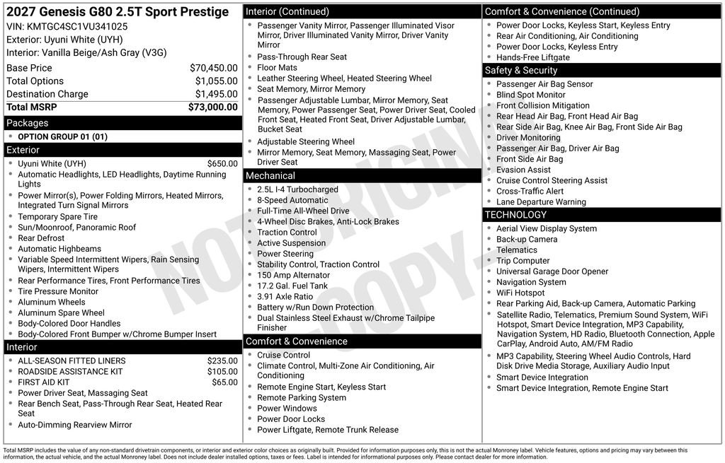 New 2027  Genesis 2.5T Sport Prestige image 26