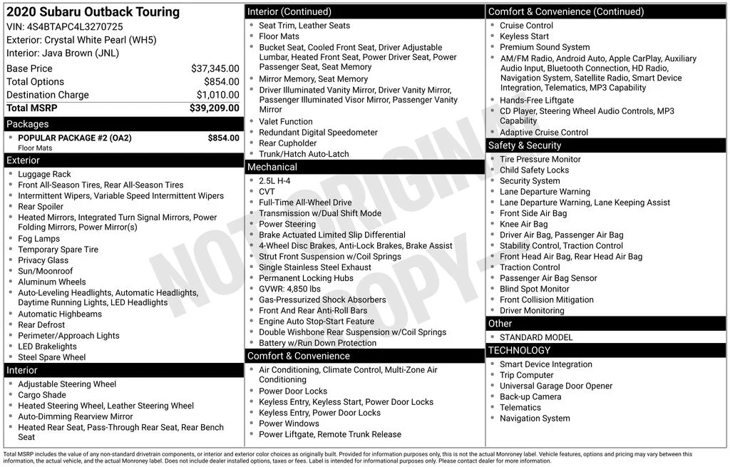 Used 2020 White Subaru Touring image 6