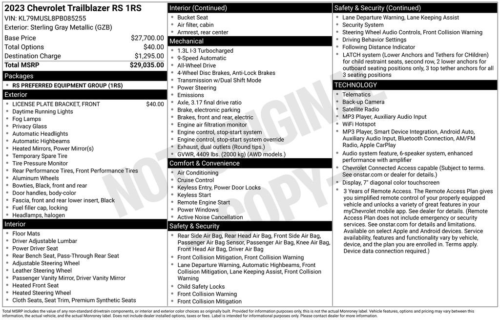 Used 2023 Gray Chevrolet RS image 2