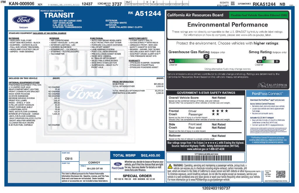 Used 2024 Ford Transit Van Base with VIN 1FTBW3U83RKA51244 for sale in Elk River, Minnesota