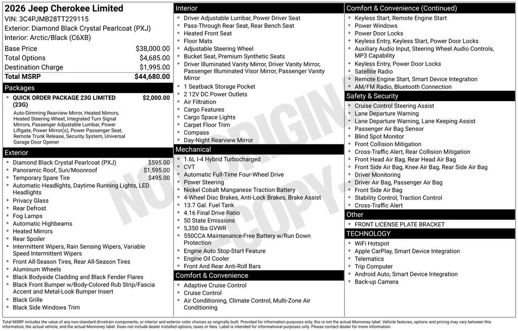 New 2026 Diamond Black Crystal Pearlcoat Jeep Limited image 6