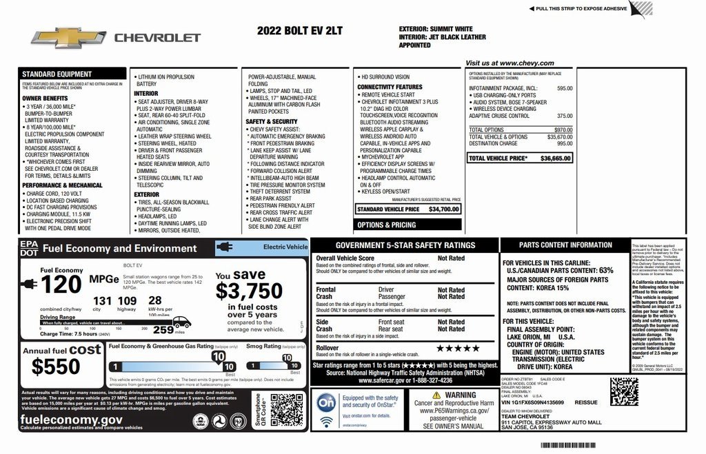 Used 2022 Chevrolet Bolt EV 2LT with VIN 1G1FX6S09N4135699 for sale in Phoenix, AZ
