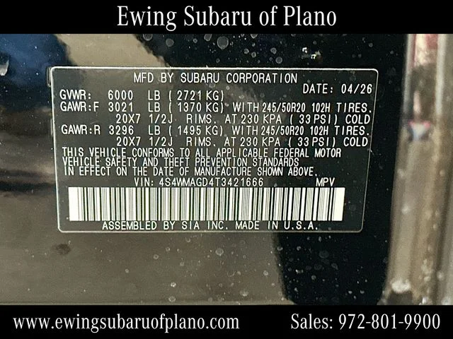 New 2026 CRYSTAL BLACK SILICA Subaru Limited 7-Passenger image 35