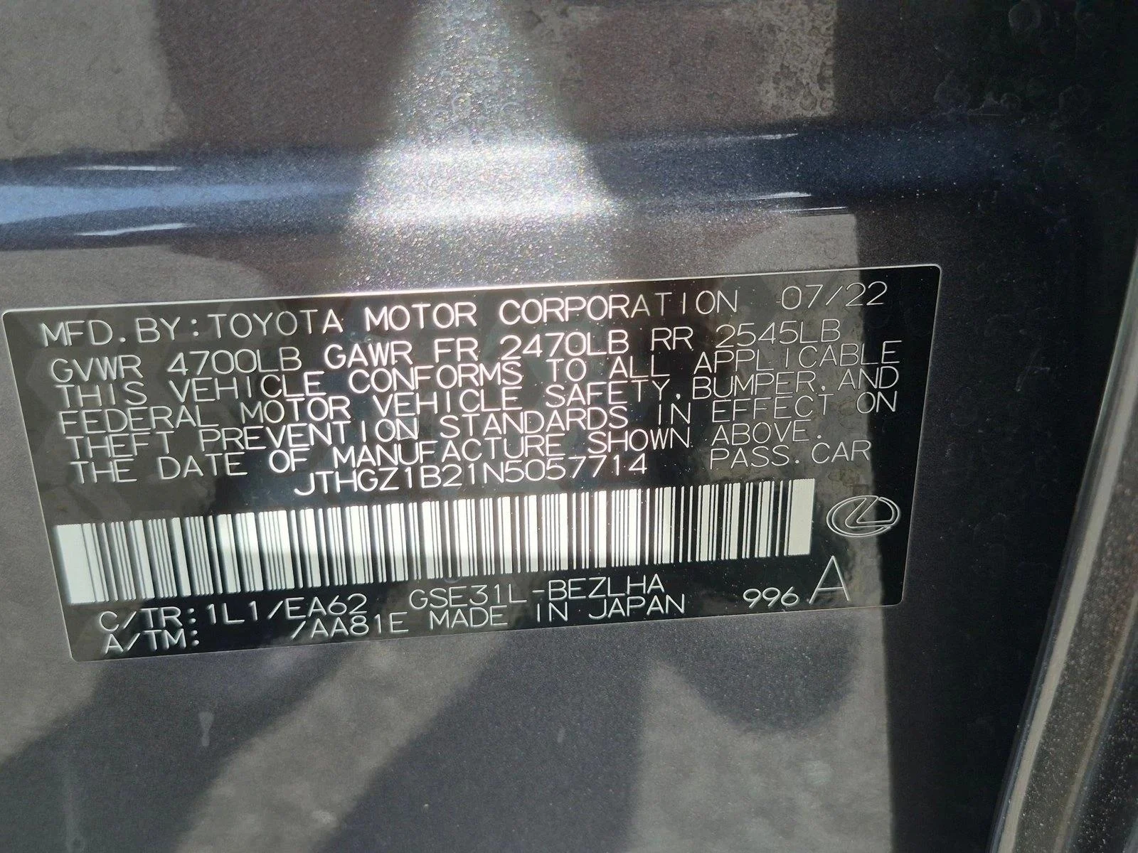 Certified Used 2022 Cloudburst Gray Lexus F SPORT image 22