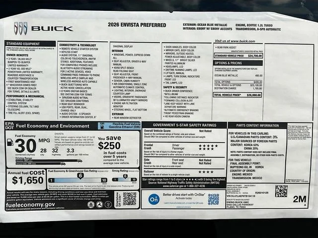 New 2026 Ocean Blue Metallic Buick Preferred image 21