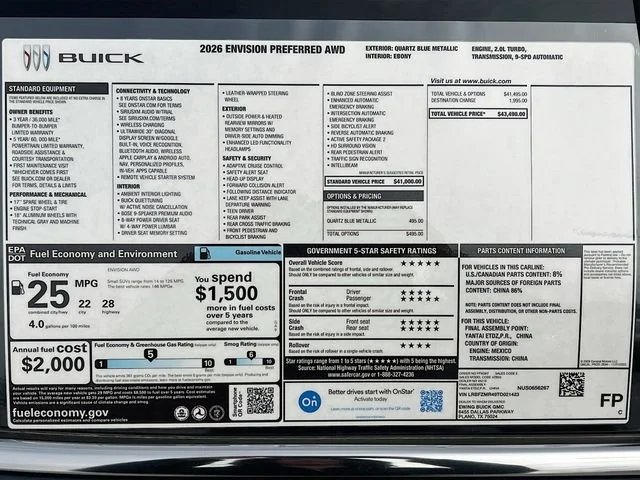 New 2026 Quartz Blue Metallic Buick Preferred image 21