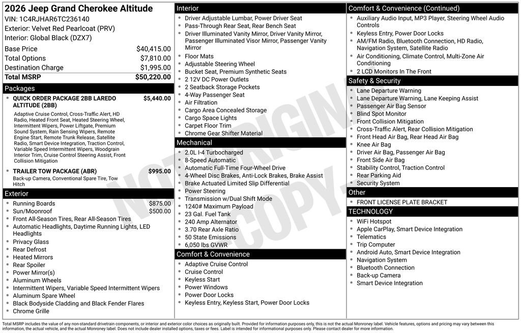 New 2026 Velvet Red Pearl-Coat Exterior Paint Jeep Altitude image 3