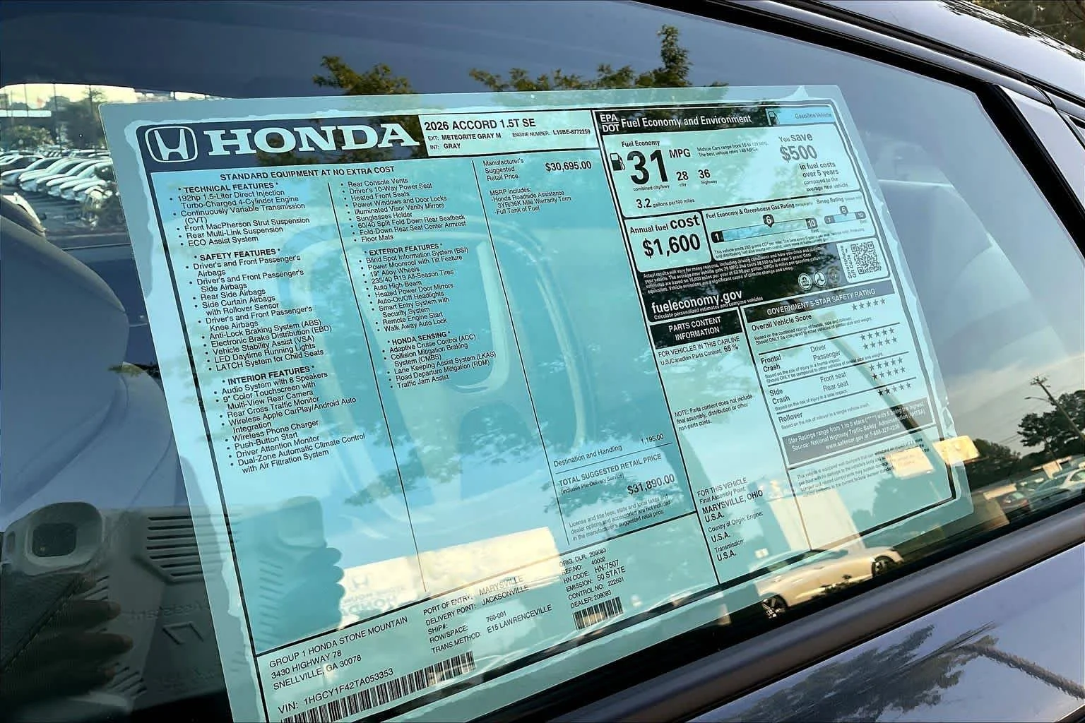 New 2026 Meteorite Gray Metallic Honda SE image 20