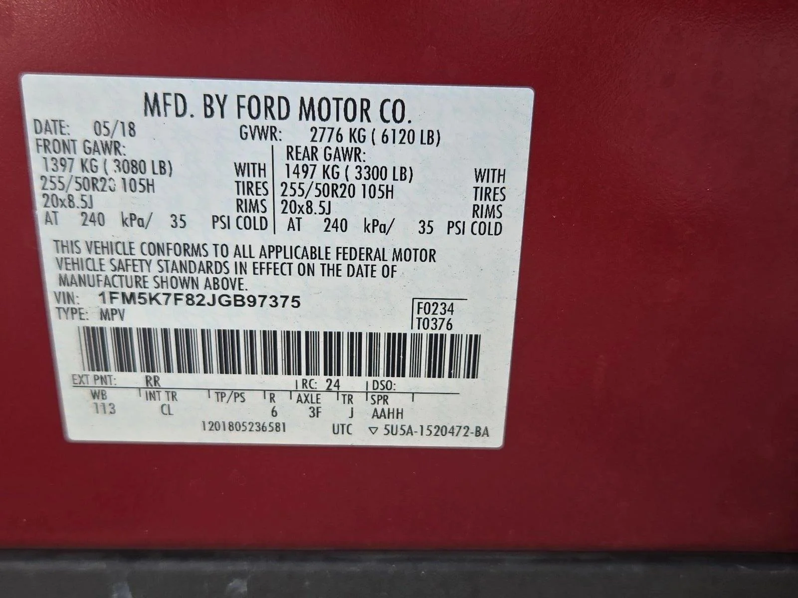 Used 2018 Ruby Red Metallic Tinted Clearcoat Ford Limited image 26