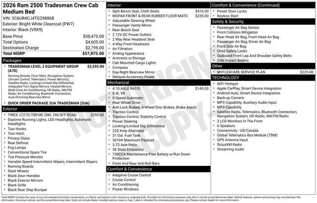 New 2026 Bright White Clear-Coat Exterior Paint RAM Tradesman image 15