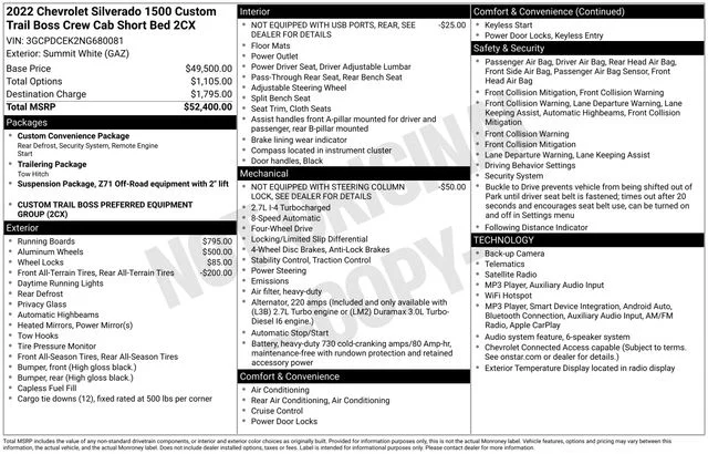 Used 2022 White Chevrolet Custom Trail Boss image 7