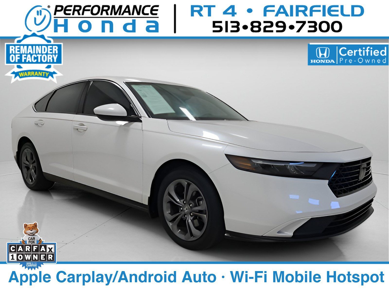 Certified Used 2024 Platinum White Pearl Honda 1.5T EX image 1
