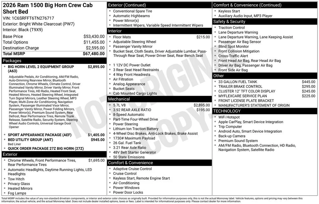New 2026 Bright White Clearcoat RAM Big Horn/Lone Star image 6