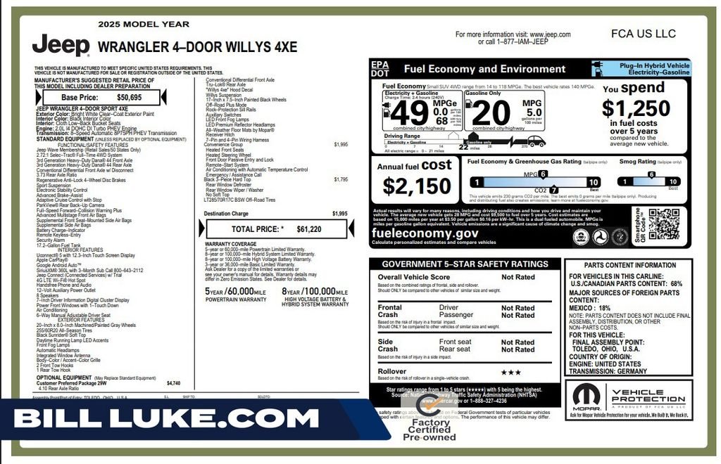 Certified Used 2025 White Jeep Willys 4xe image 1