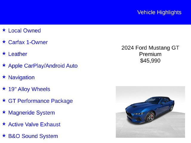 Used 2024 Atlas Blue Metallic Ford GT Premium image 2