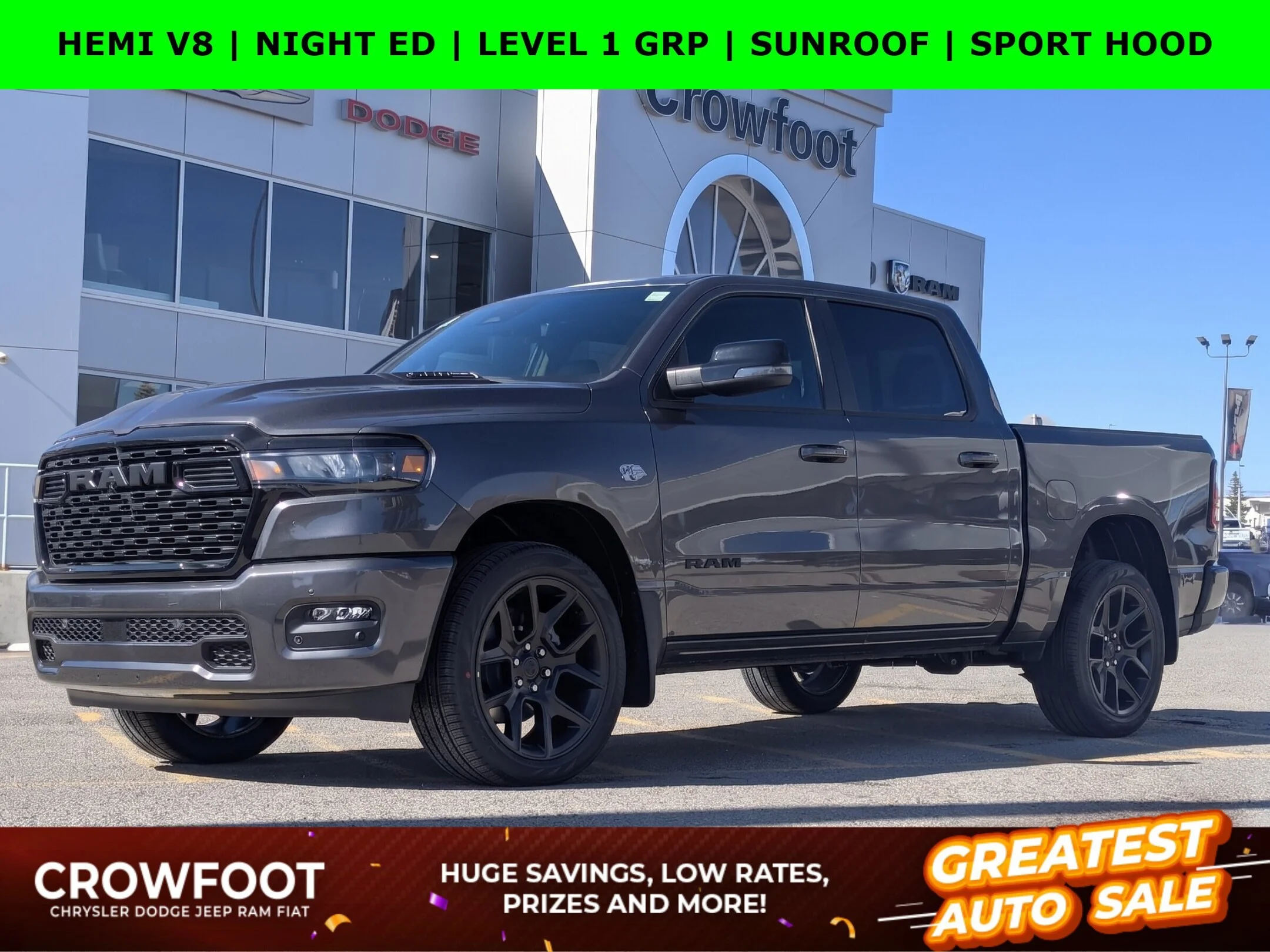 New 2026 Grey RAM Sport - - Night Edition - Level 1 Grp - Pano Sunroof - Harman/Kardon Audio & More! image 1